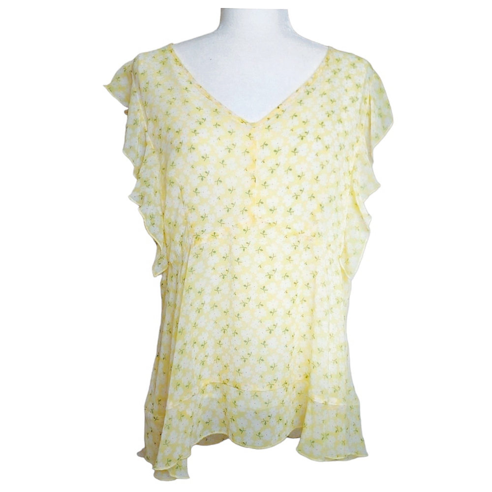 Women's Melissa Paige Ruffle Sleeve Blouse  Light Yellow Floral, Size L/G